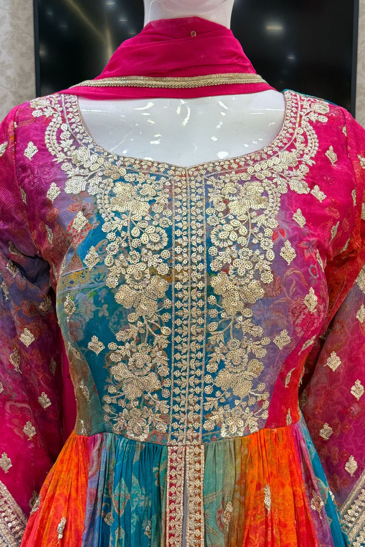 Multicolor Digital Print, Sequins and Zari work Palazzo Salwar Suit