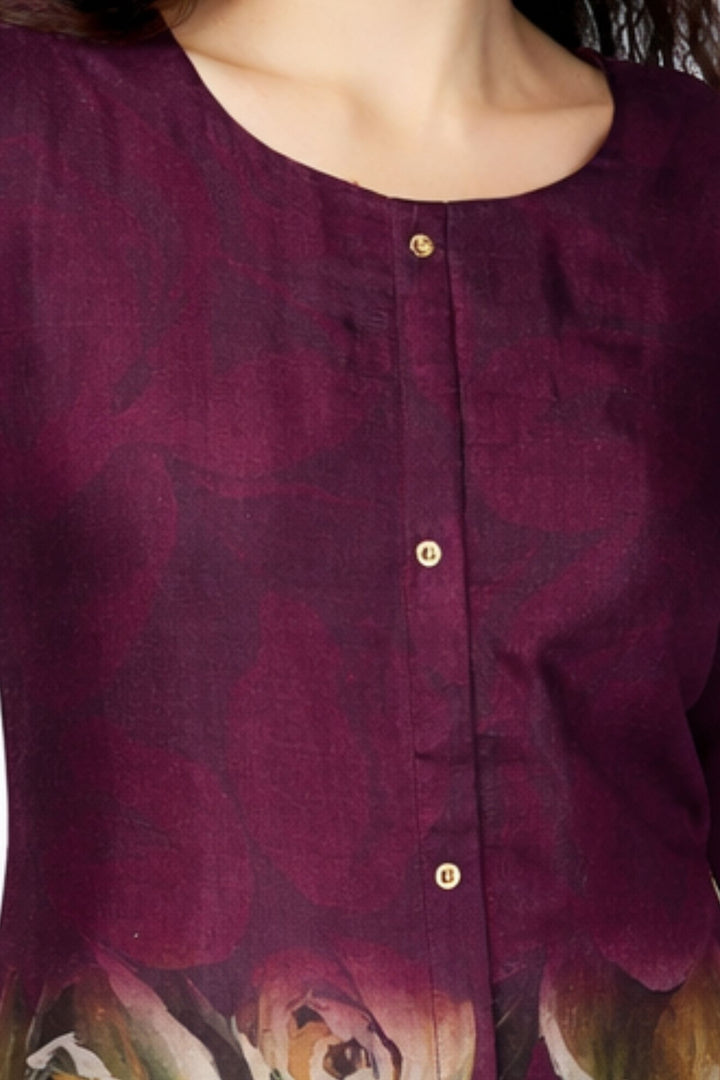 Wine with Multicolor Digital Print Short Kurti
