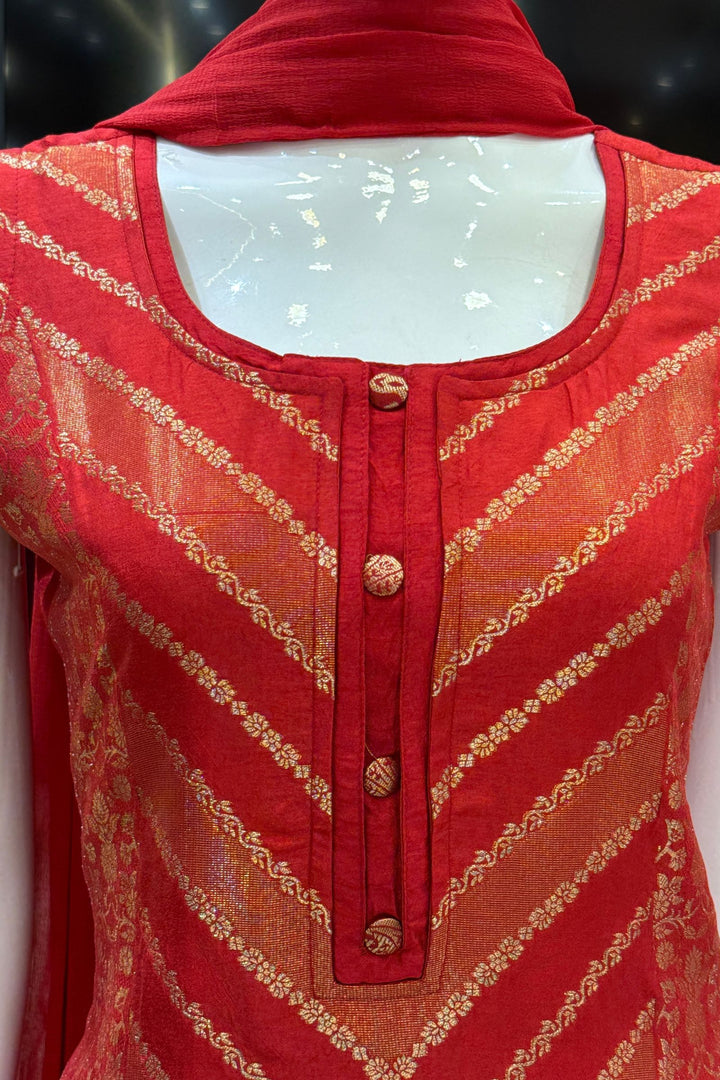 Red Banaras work Straight Cut Salwar Suit