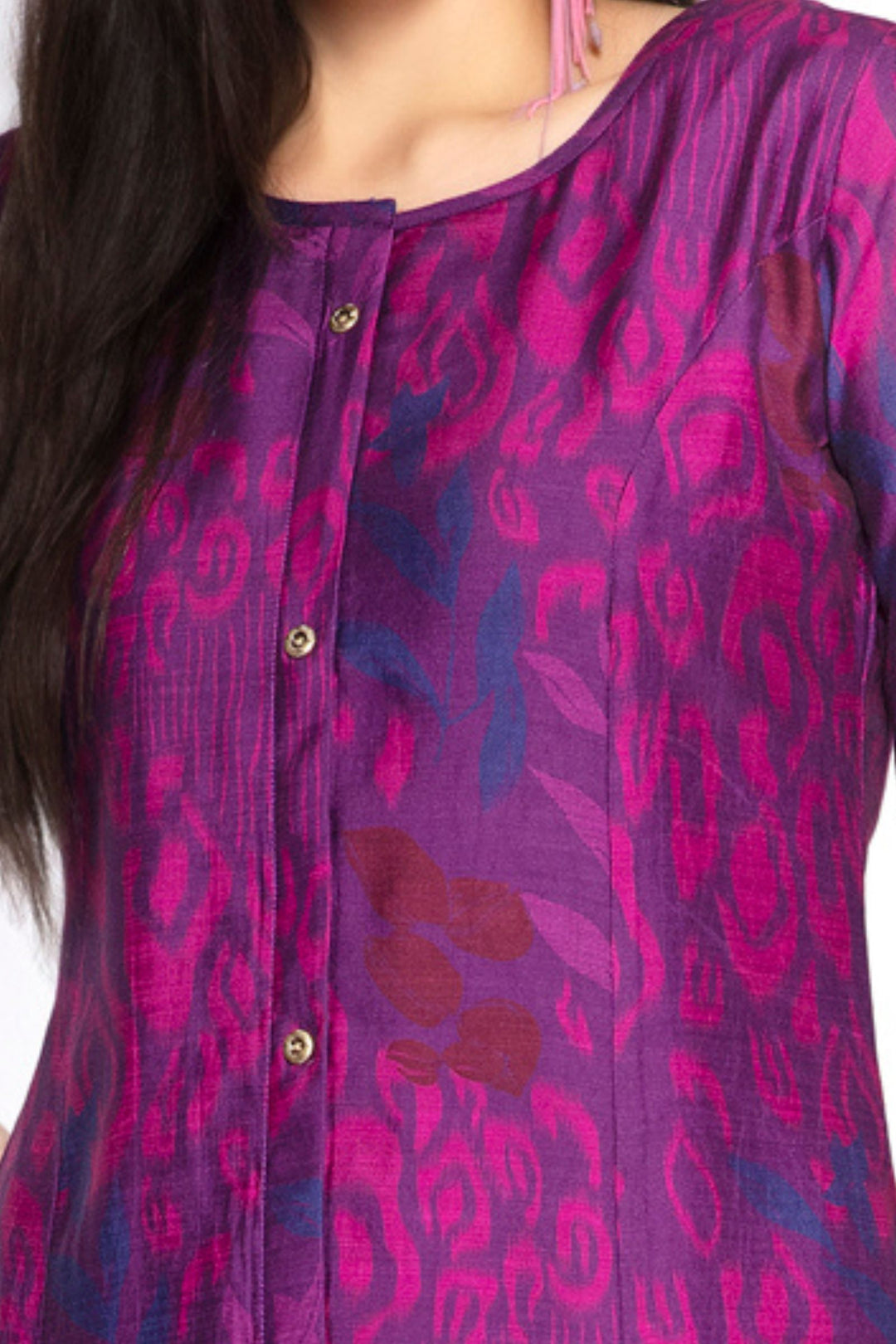 Purple with Digital Print A-line Cut Calf Length Kurti