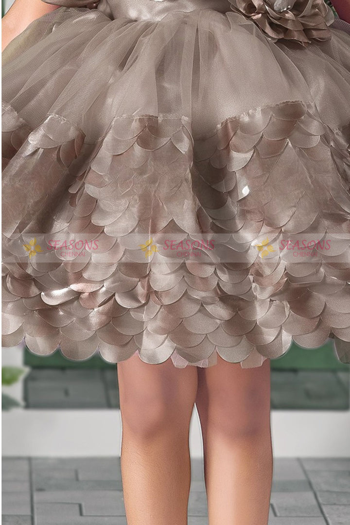 Brown Short Partywear Frock for Girls