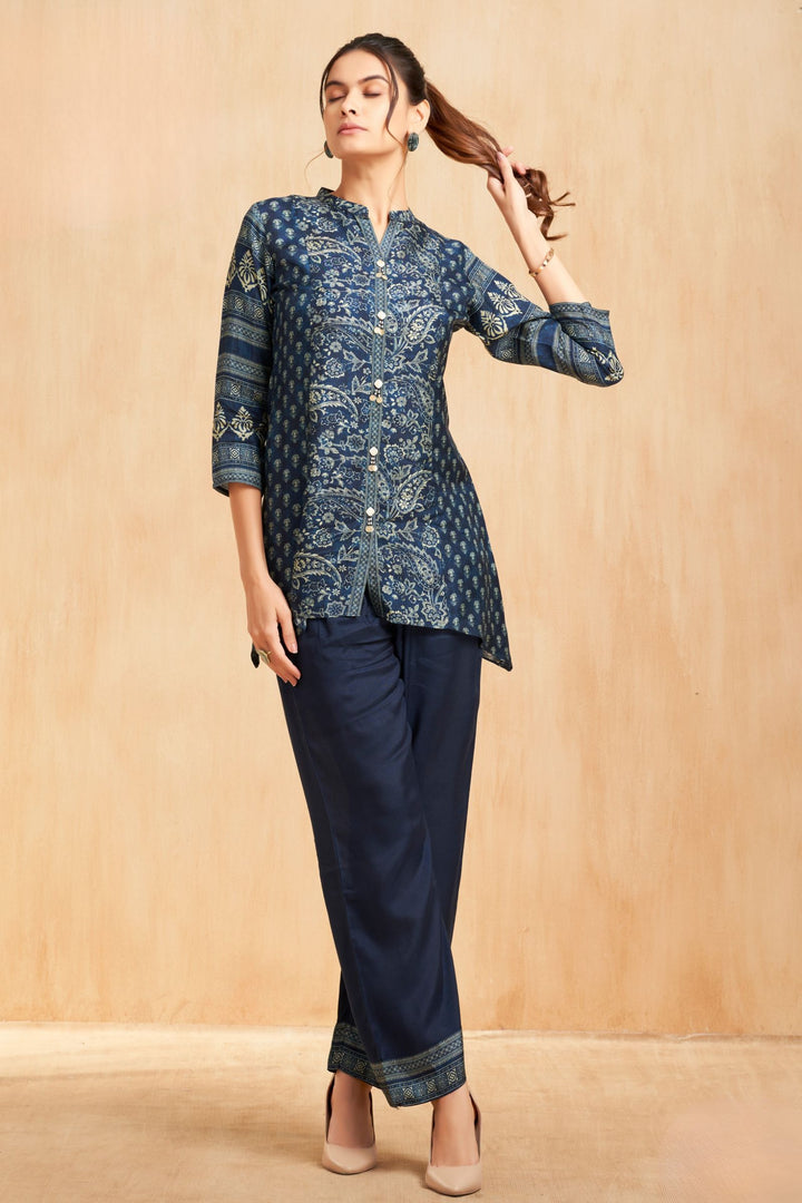 Navy Blue Digital Print Cord Set