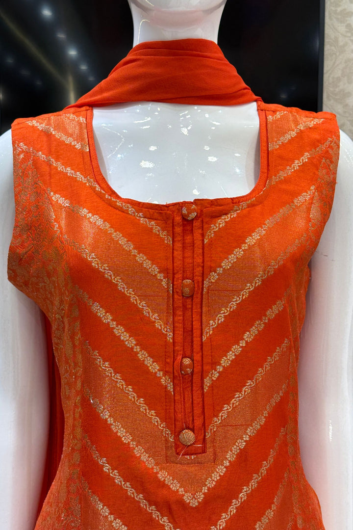 Orange Banaras work Straight Cut Salwar Suit
