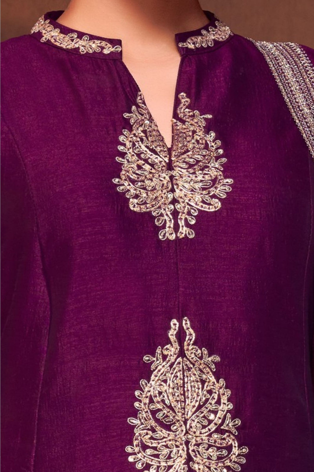 Wine Beads and Sequins work A-line Cut Salwar Suit
