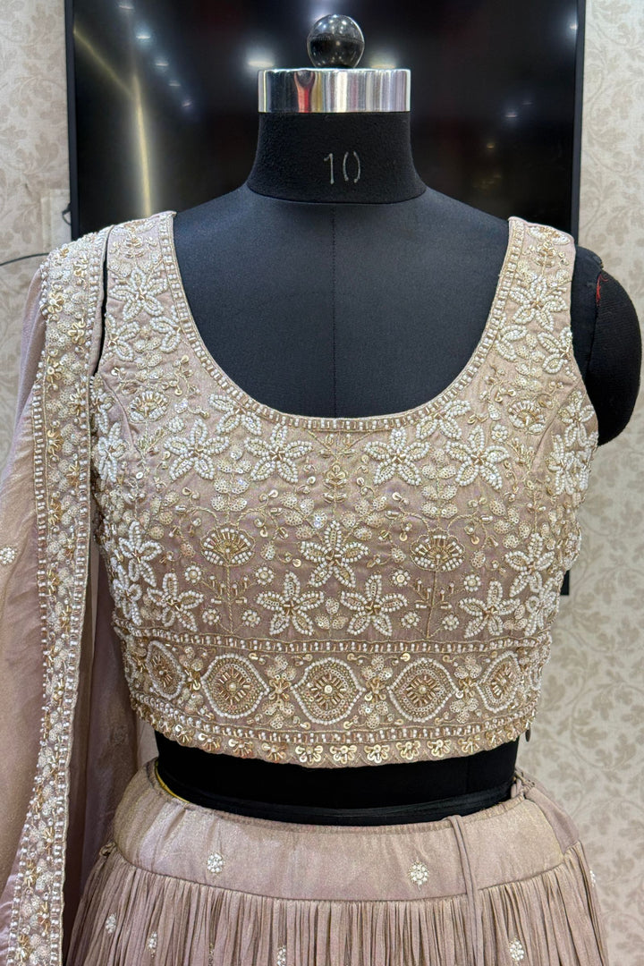 Chiku Beads, Zari and Sequins work Crop Top Lehenga