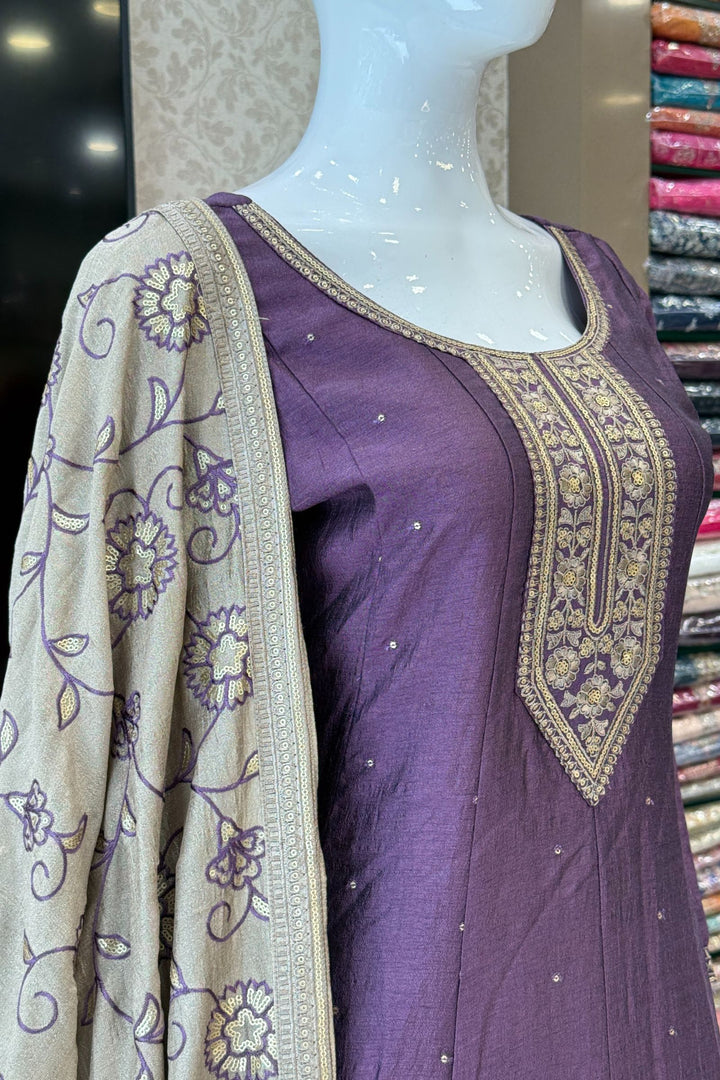 Light Purple Embroidery and Sequins work A-line Cut Salwar Suit