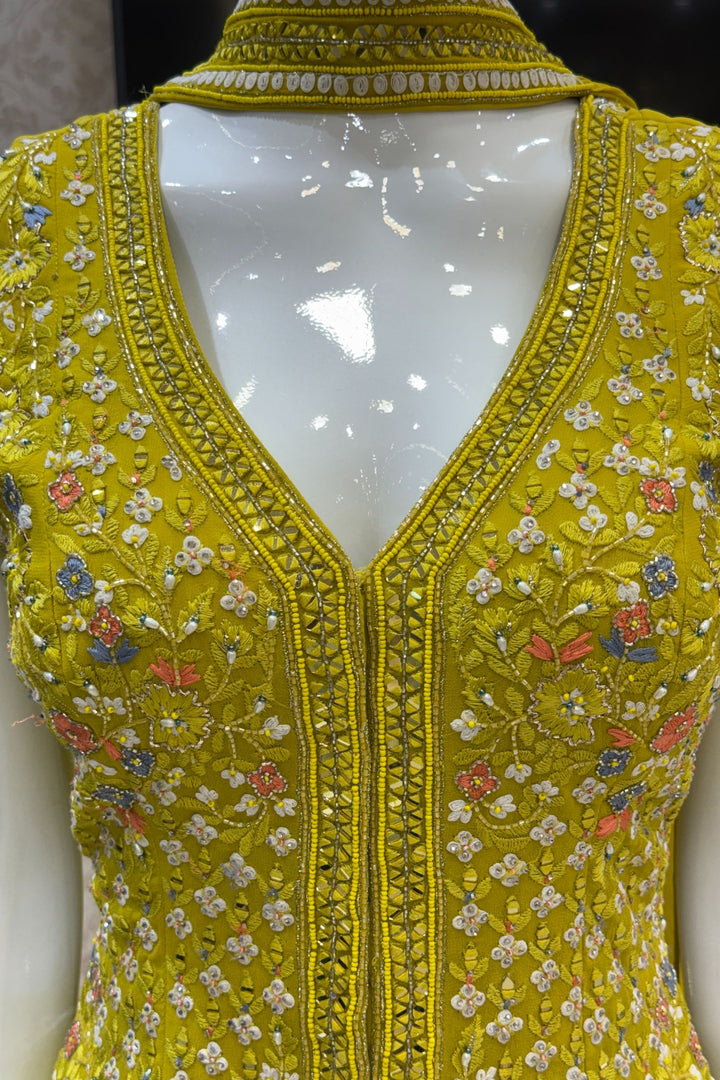 Liril Green Beads, Zari, Sequins, Stone and Embroidery work High Slit Palazzo Set