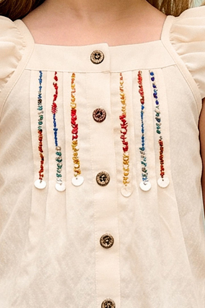 Cream Top with Multicolor Digital Print Shorts For Girls