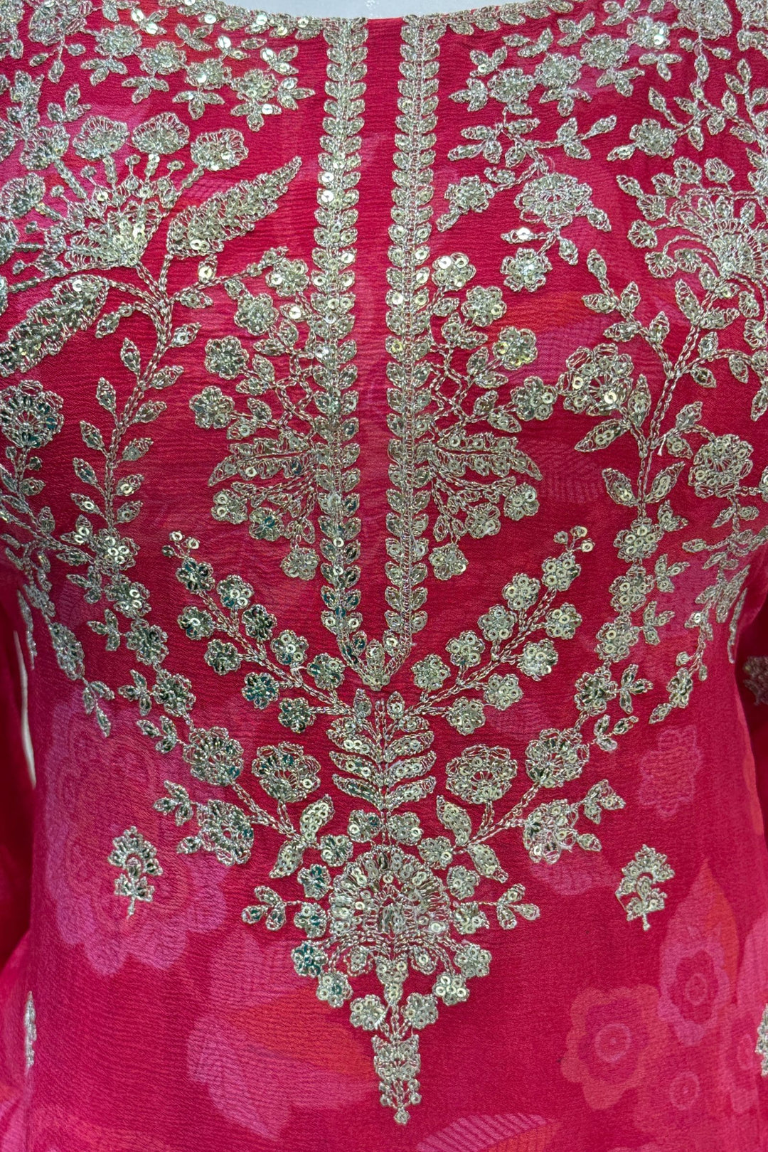 Rani Pink Sequins and Zari work with Digital Print Palazzo Salwar Suit