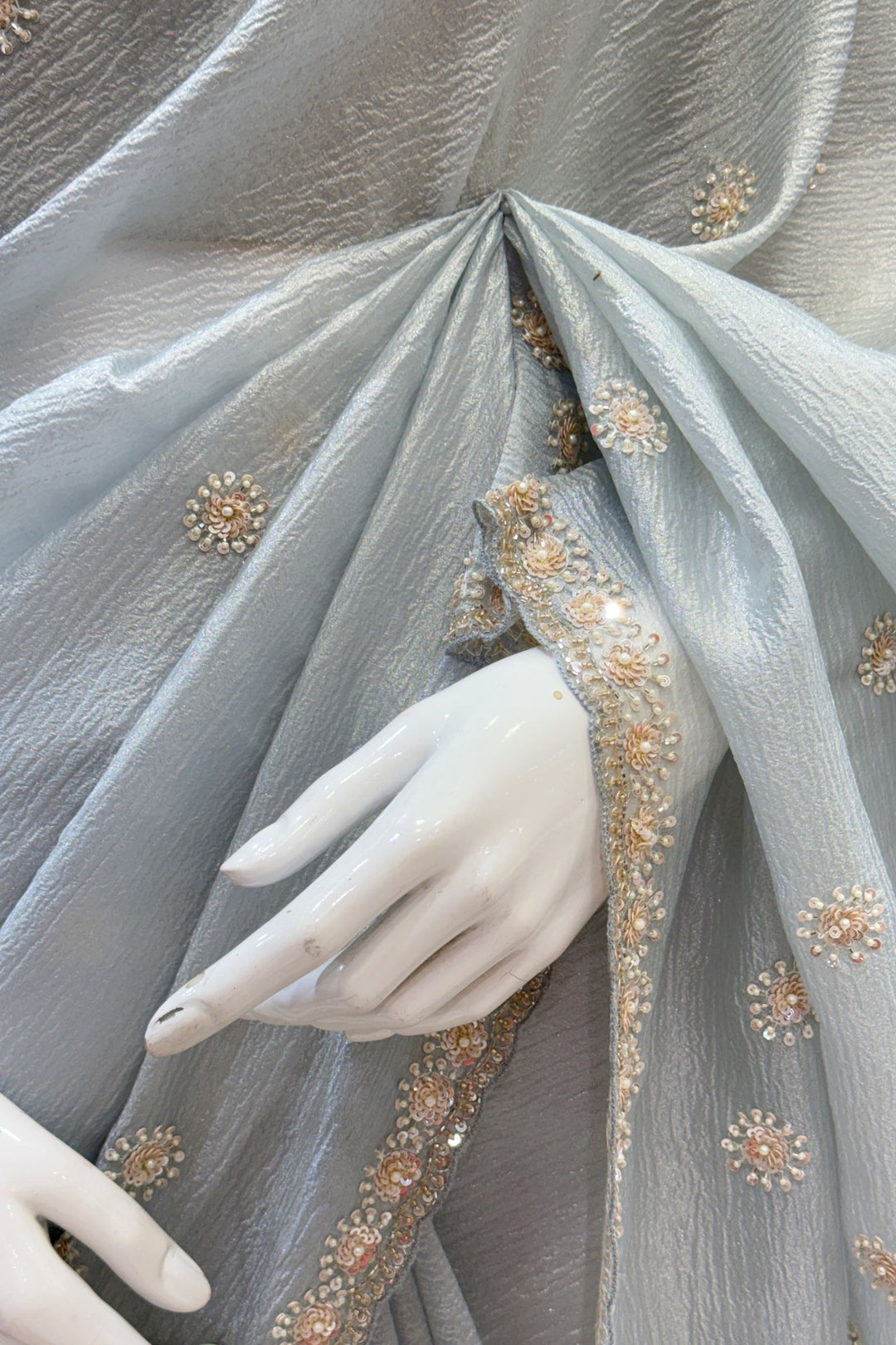 Light Grey Saree with Sequins, Pearl and Beads work