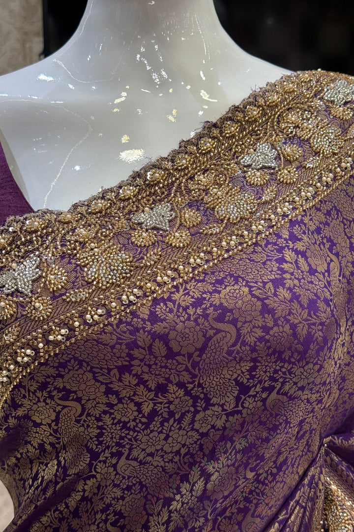 Traditional Banarasi Silk Saree Featuring Banaras, Sequins and Beads work