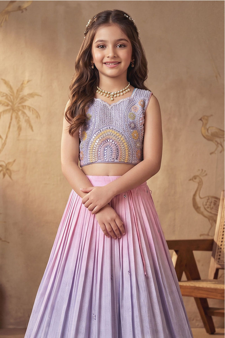 Pink with Violet Girls Lehenga Choli with Sequins, Beads and Zari work