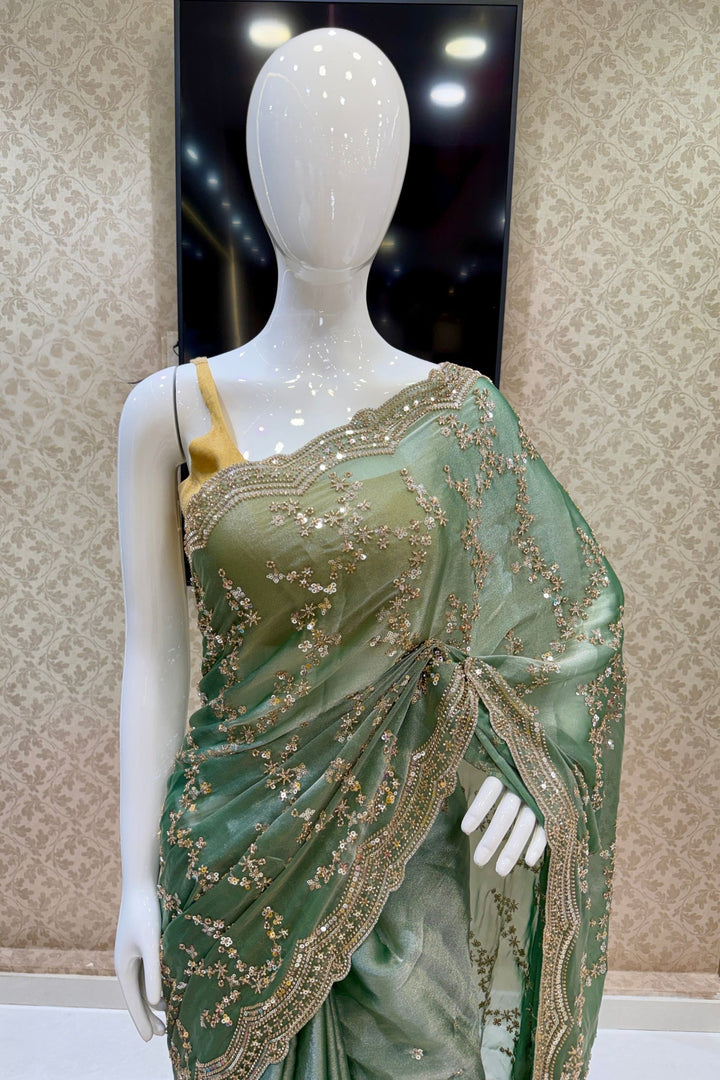 Mint Green Saree with Intricate Zari, Sequin and Beads work