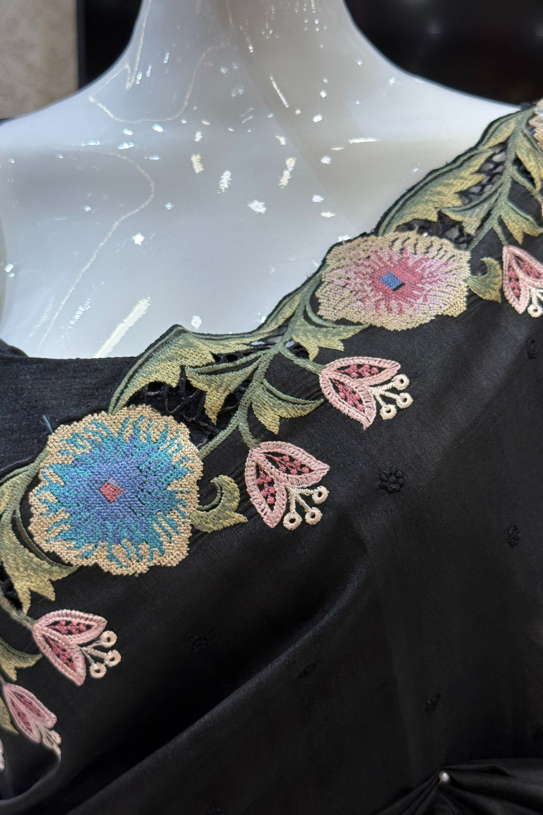 Black Multicolor Embroidery work Saree