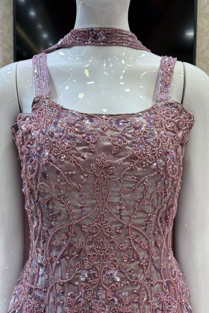 Onion Pink Peplum Palazzo Set with Intricate Beads and Sequins work