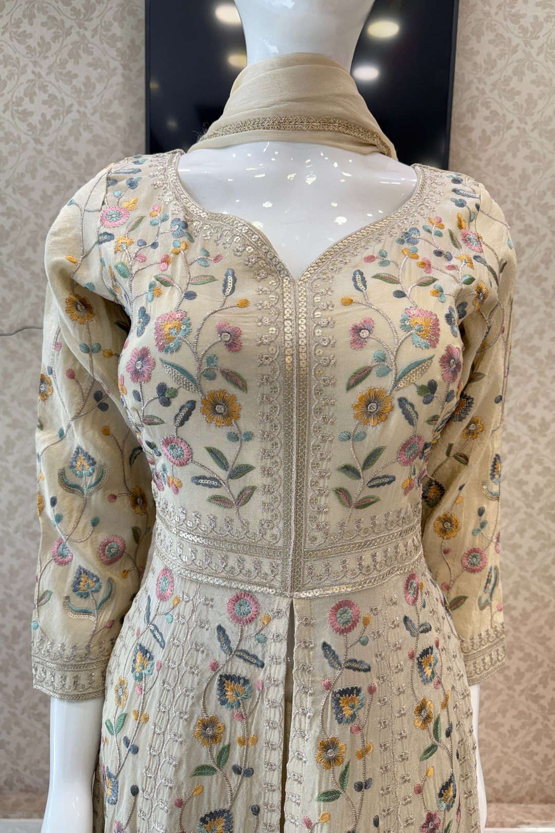 Cream Sequins, Zari and Multicolor Embroidery work Mastani Styled Salwar Suit