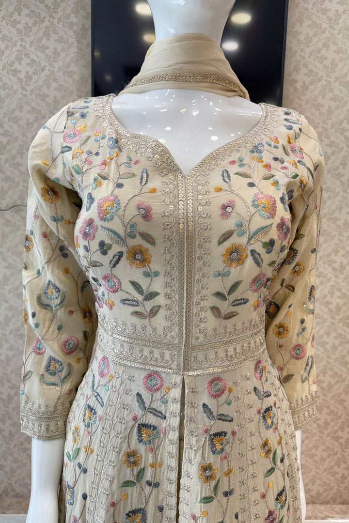 Cream Sequins, Zari and Multicolor Embroidery work Mastani Styled Salwar Suit