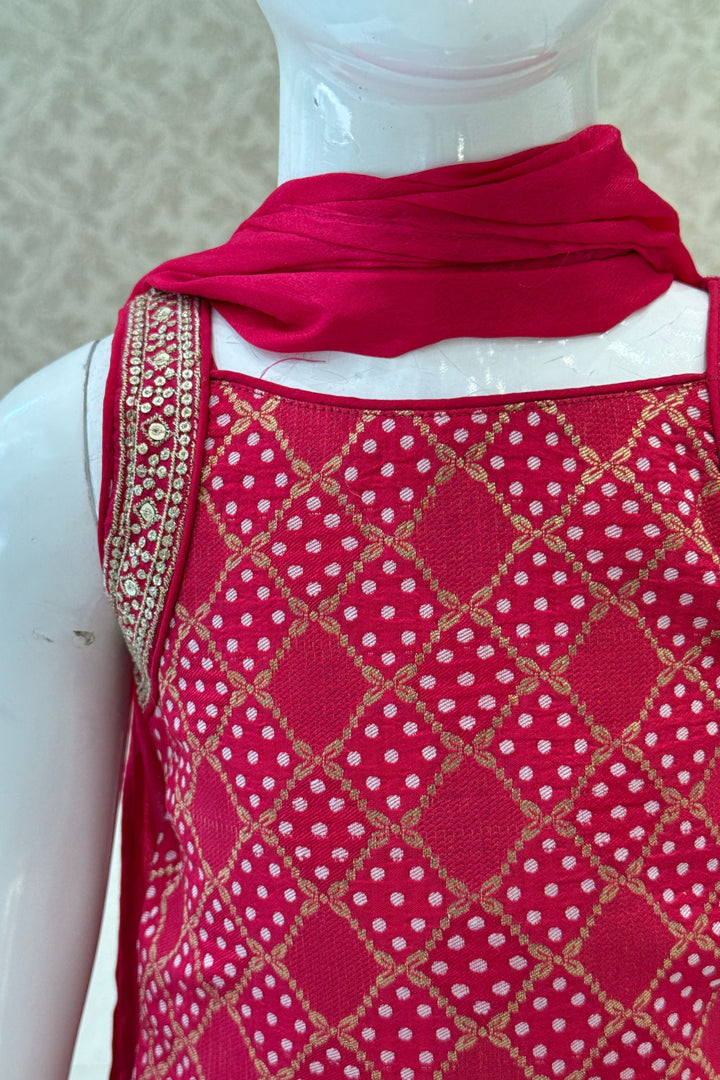 Rani Pink Banaras, Zari and Sequins work Palazzo Suit Set for Girls