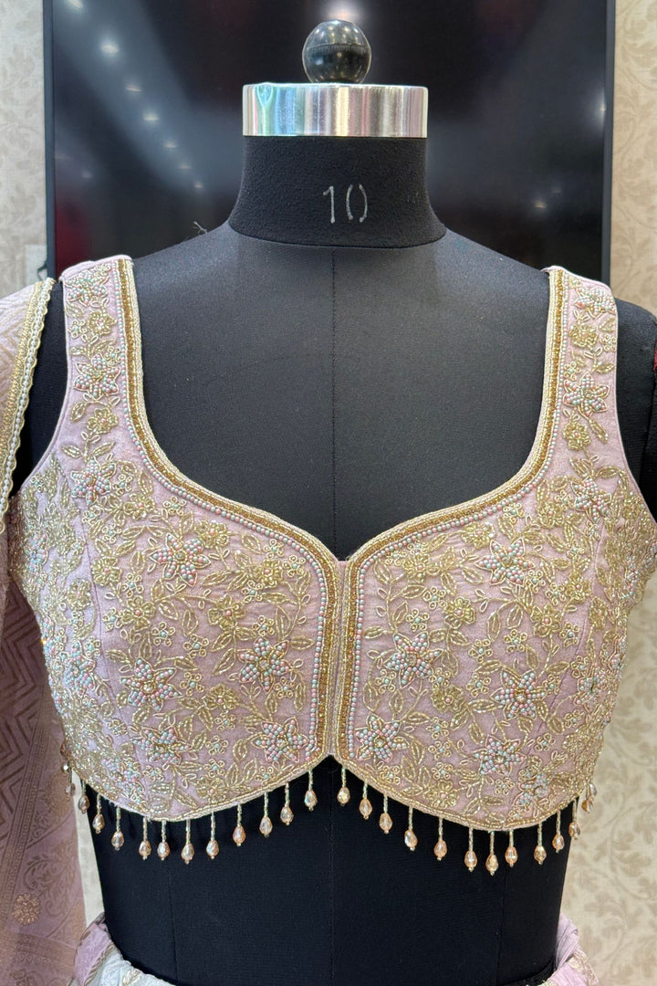 Lavender Banaras, Beads, Stone and Zardozi Work Designer Lehenga