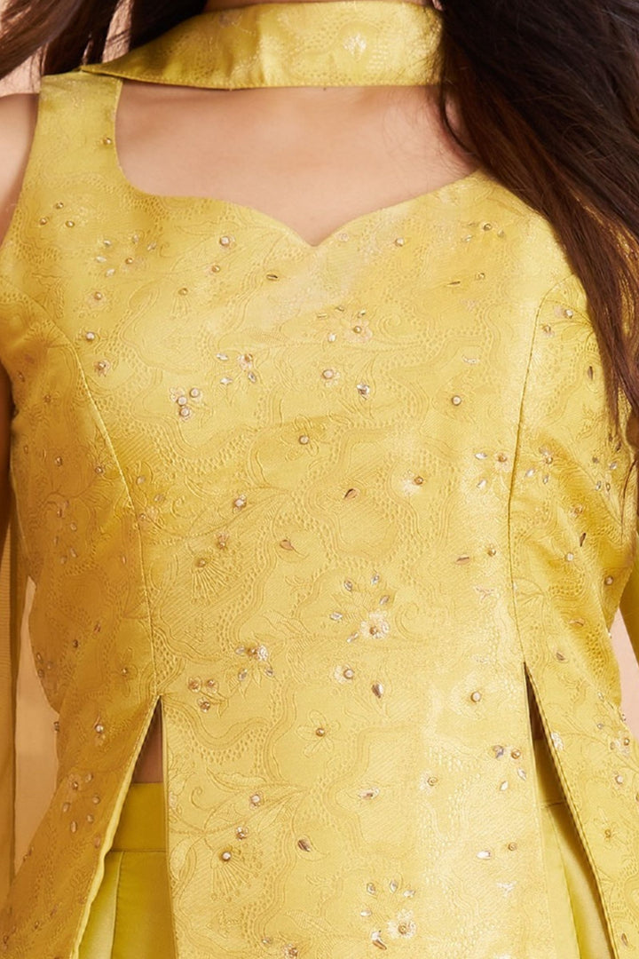 Lemon Yellow Kundan and Beads work Palazzo Suit Set