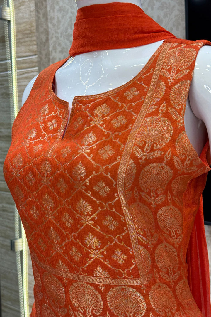 Orange Banaras work Straight Cut Salwar Suit