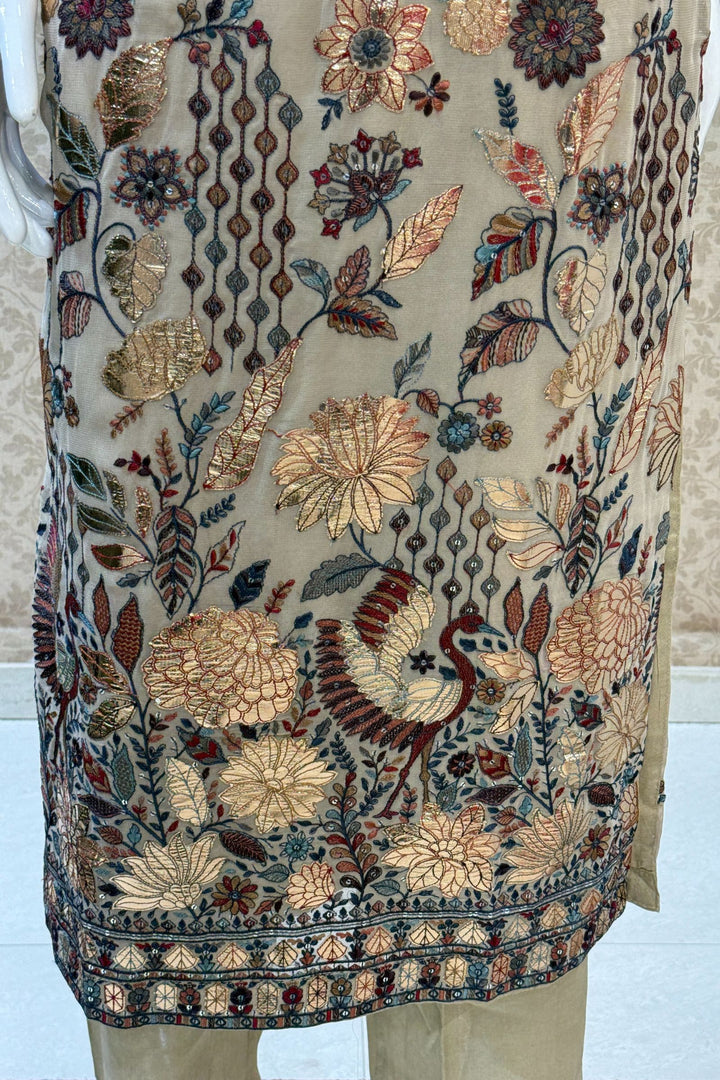 Chikoo Embroidery and Sequins work Straight Cut Salwar Suit