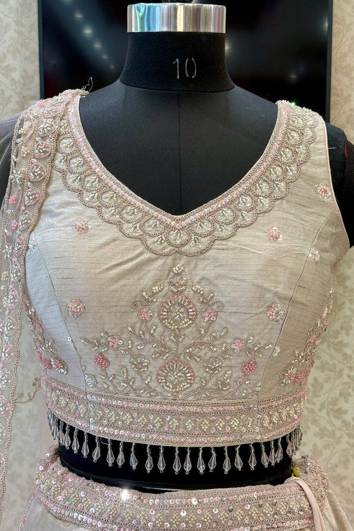 Beige Designer Bridal Lehenga Intricate Zari, Sequins and Beads work