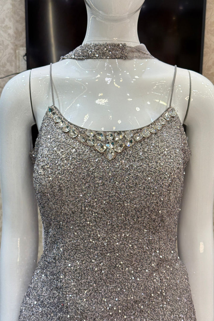 Grey Sequins and Stone work Palazzo Salwar Suit