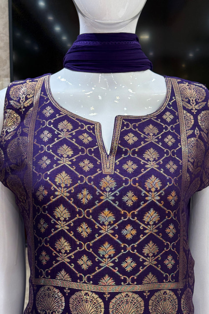 Purple Banaras work Straight Cut Salwar Suit