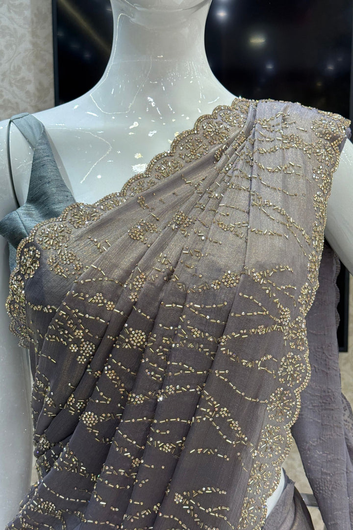 Grey Saree Featuring Stone and Beads work