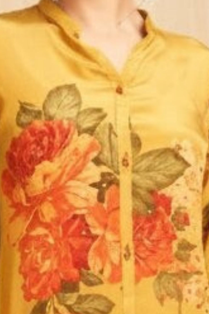 Mustard Sequins work with Floral Print Cord Set
