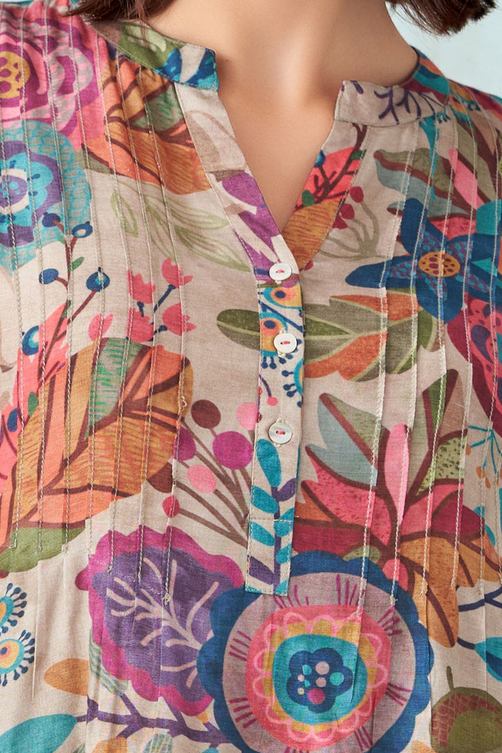 Beige Multicolor Digital Print Short Kurti