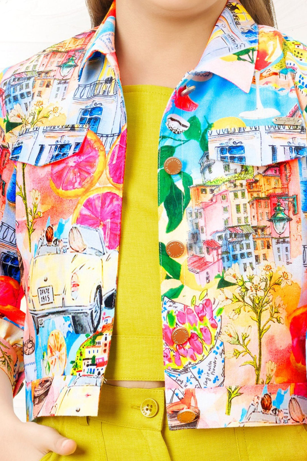Neon Yellow with Multicolor Digital Print Jacket Styled Co-ord Set for Girls