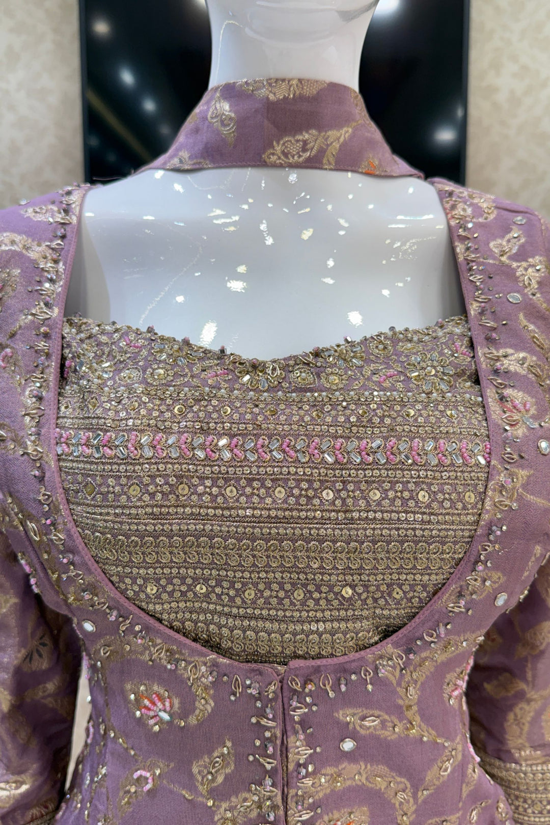 Lavender Palazzo Set with Beads, Sequins and Zari work with Choker Dupatta