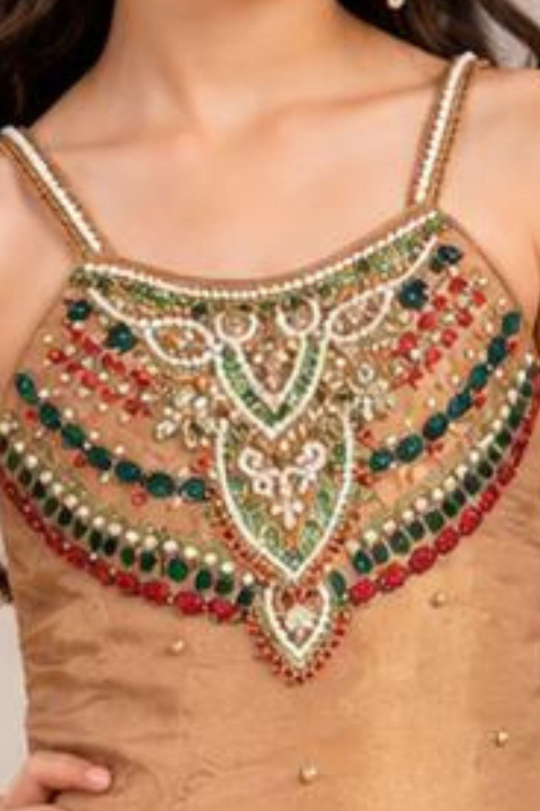 Gold Beads, Pearl, Kundan and Stone work Palazzo Suit Set for Girls