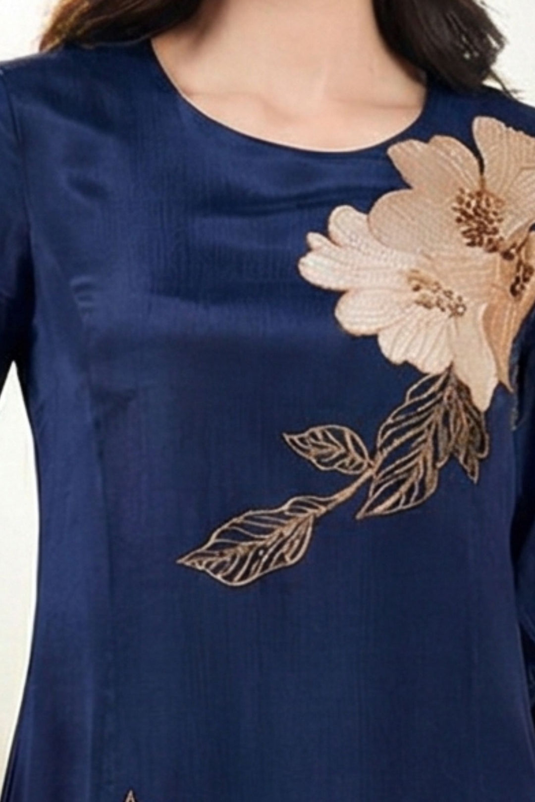 Navy Blue Beads and Zari work Anarkali Styled Long Kurti