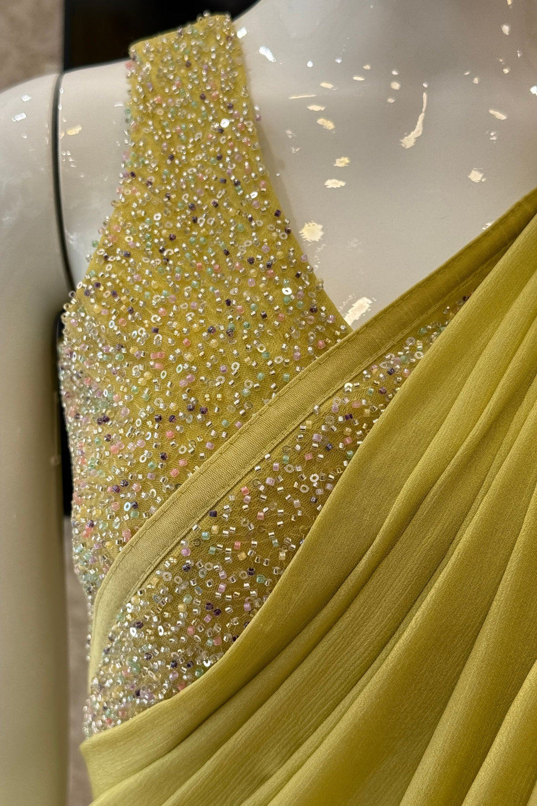 Liril Green Sequins and Beads work Saree