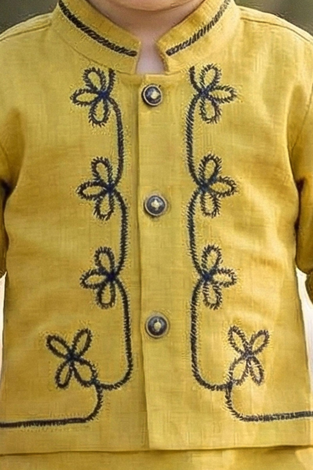 Mustard Thread work Waist Coat Kurta Set for Boys