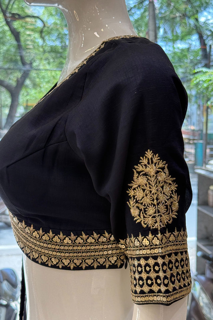 Navy Blue Sequins and Zari work Crop Top Lehenga