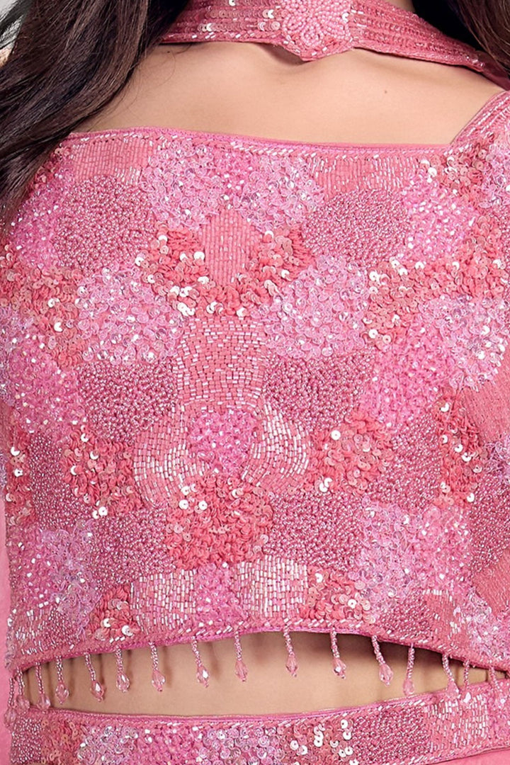 Pink Beads and Sequins work Palazzo Suit Set for Girls