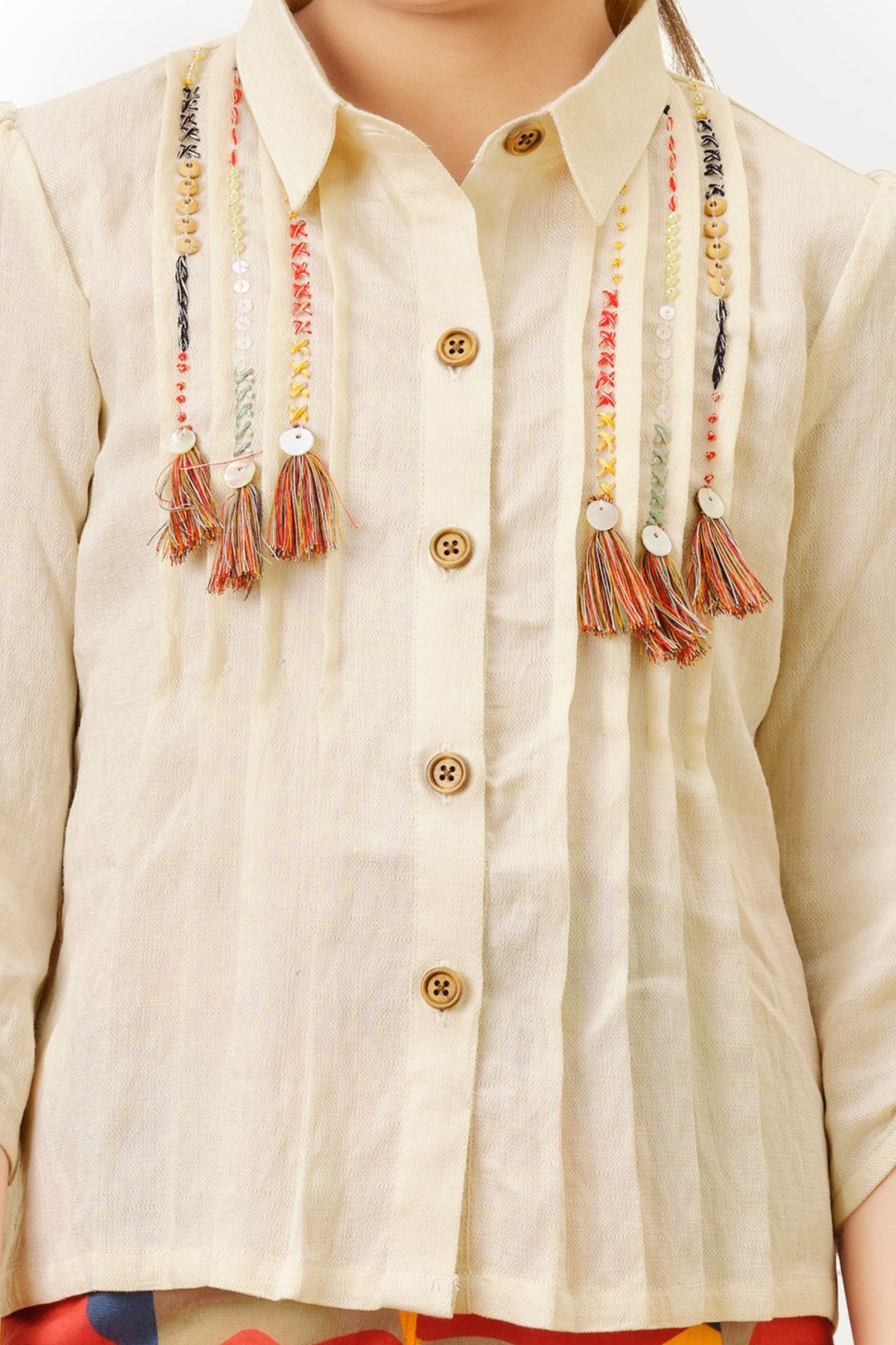 Cream Thread work with Multicolor Digital Print Palazzo Set for Girls