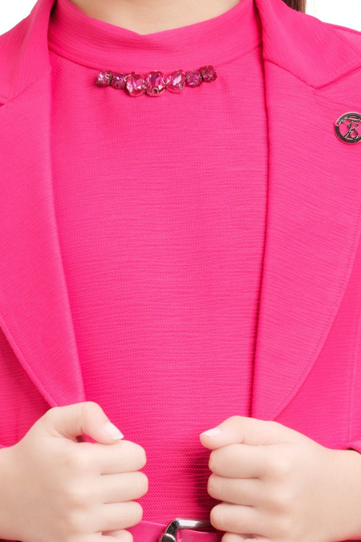 Pink Jacket Styled Short Frock For Girls