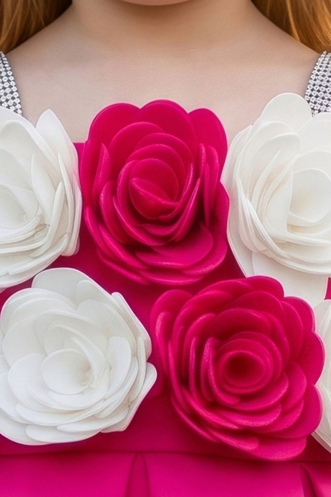 Tomato Red Floral Applique Short Partywear Frock for Girls