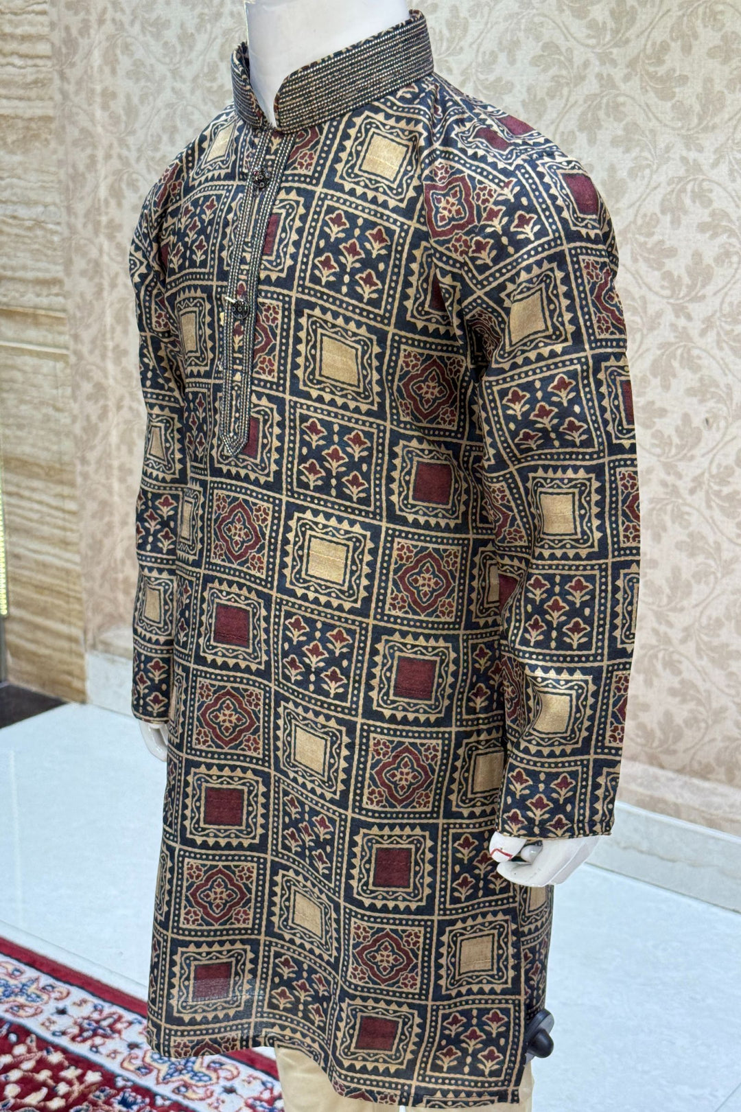 Multicolor Kalamkari Print Kurta Set for Boys