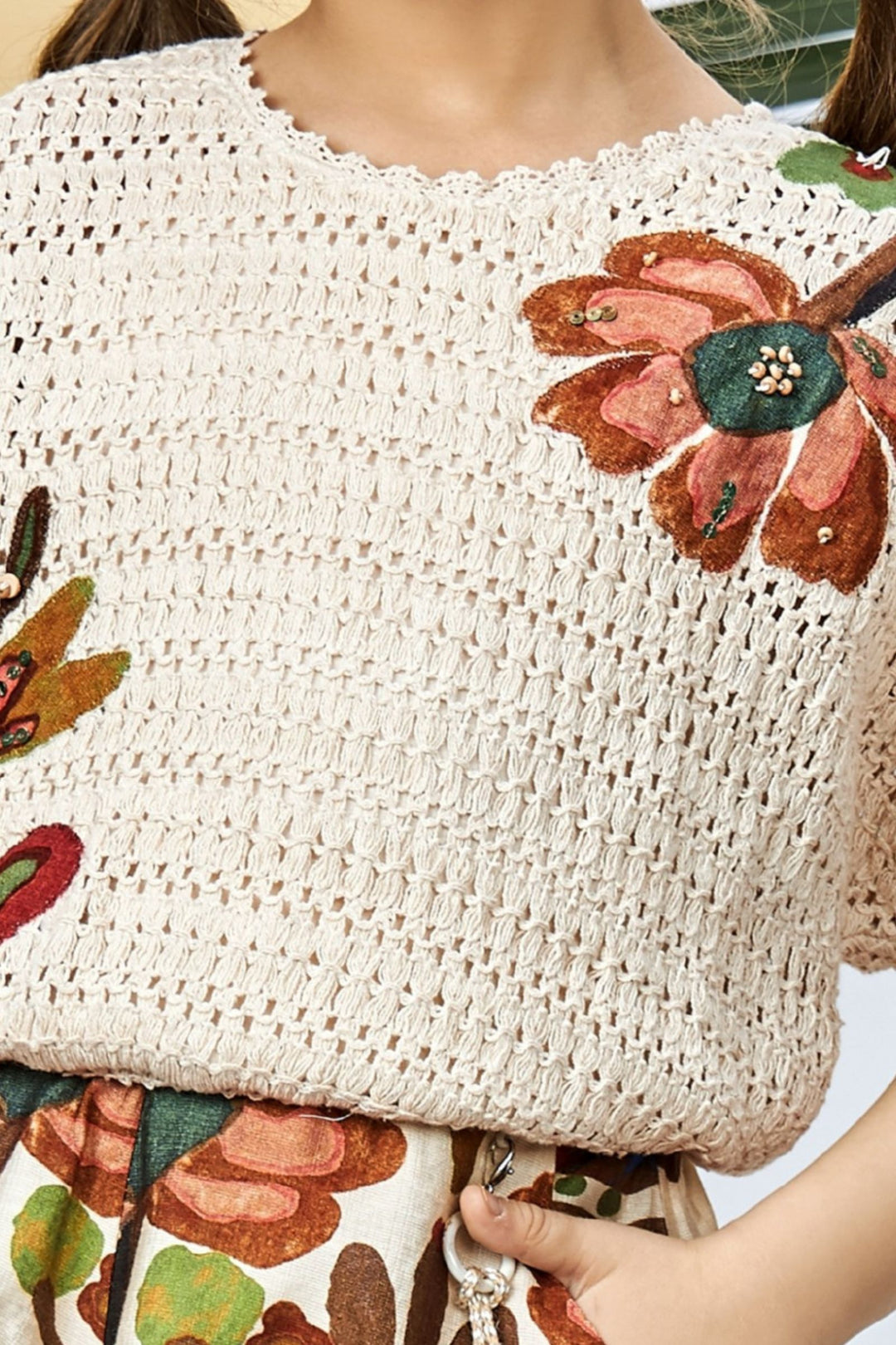 Beige Multicolor Digital Print Top and Palazzo Set for Girls