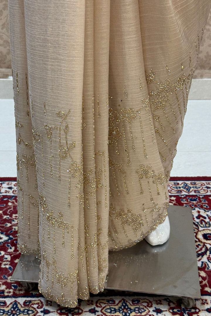 Peach Saree Featuring Stone and Beads work