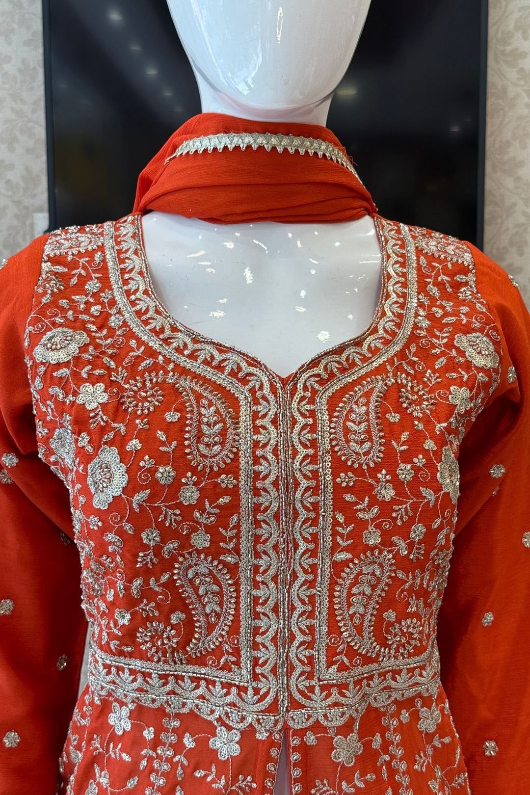 Orange Zari, Sequins and Beads work Mastani Styled Palazzo Suit