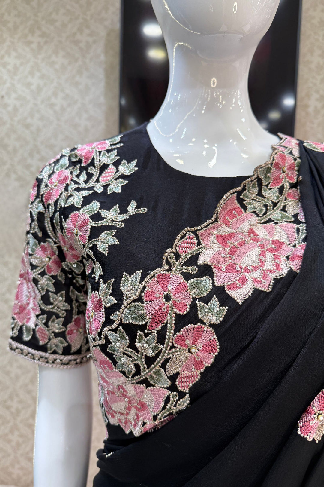 Black Embroidery, Sequins, Pearl and Zari work Saree