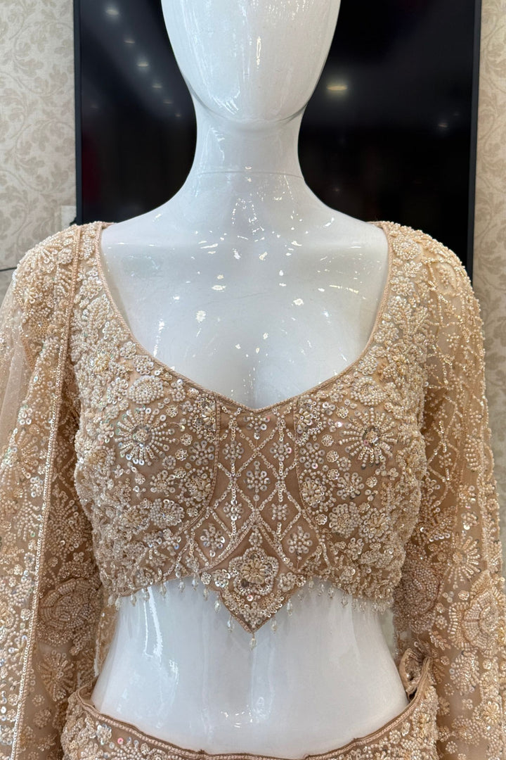 Gold Beads and Sequins work Crop Top Designer Bridal Lehenga