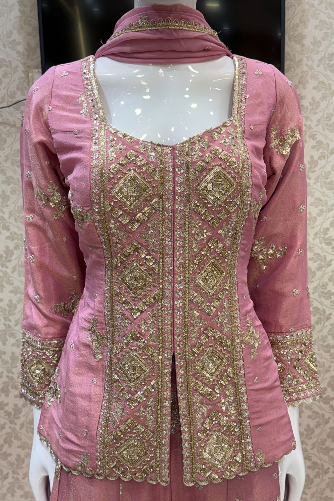 Baby Pink Sequins, Beads, Stone, Zari and Zardozi work Palazzo Salwar Suit